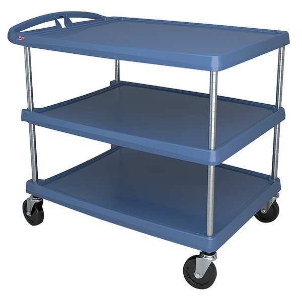Polymer (Shelf) Utility Cart with Antimicrobial Lipped Plastic Shelves, Flat, 3 Shelves, 500 lb