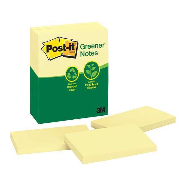 Recycled Sticky Notes, 3x5 In., YW, PK12