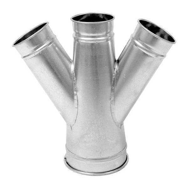 Round Double Branch, 4 in Duct Dia, Galvanized Steel, 22 GA, 8