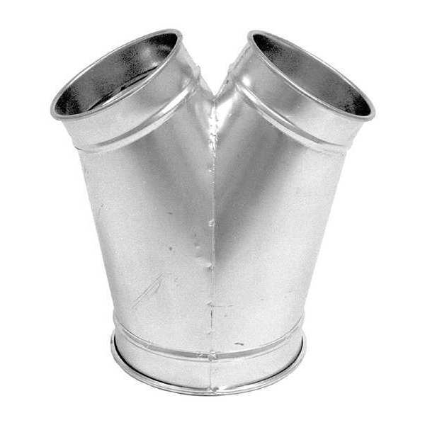 Round Wye Branch, 8 in Duct Dia, Galvanized Steel, 22 GA, 12