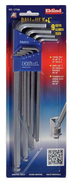 9 Piece Metric L-Shape Hex Key Set, 17709