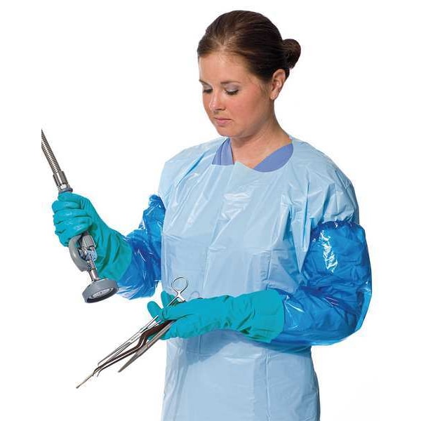 Sleeve Gloves, Nitrile, Polyolefin, Powder Free, Blue, Green, M, 1 PR