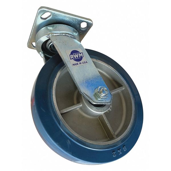 Swivel Plate Caster, Rubber, 8 in., 750 lb.