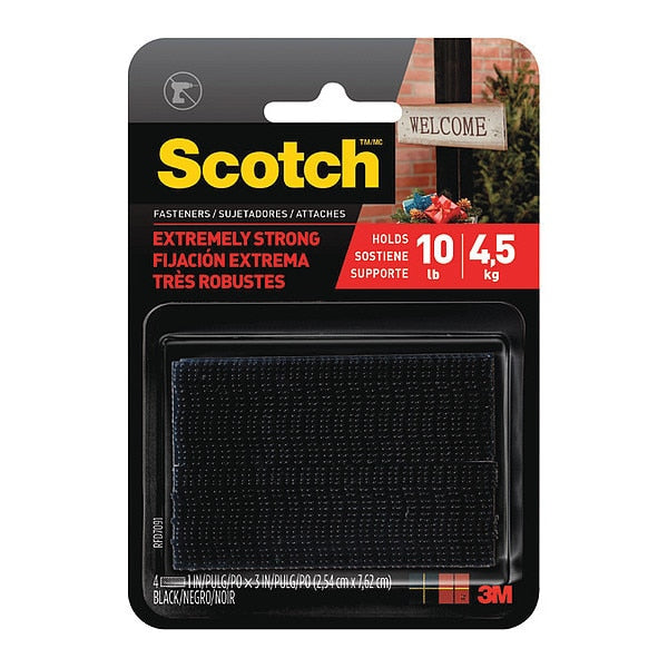 Reclosable Fastener, Acrylic Adhesive, 3 in, 1 in Wd, Black, 24 PK