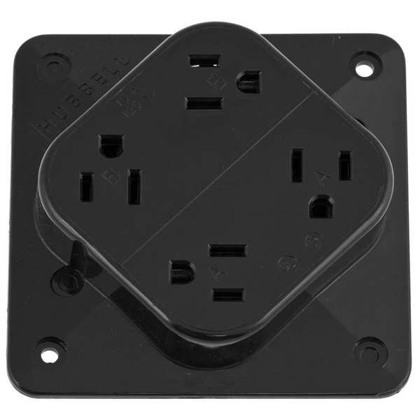 Receptacle, 15 A Amps, 125V AC, Surface Mount, Quad Outlet, 5-15R, Black