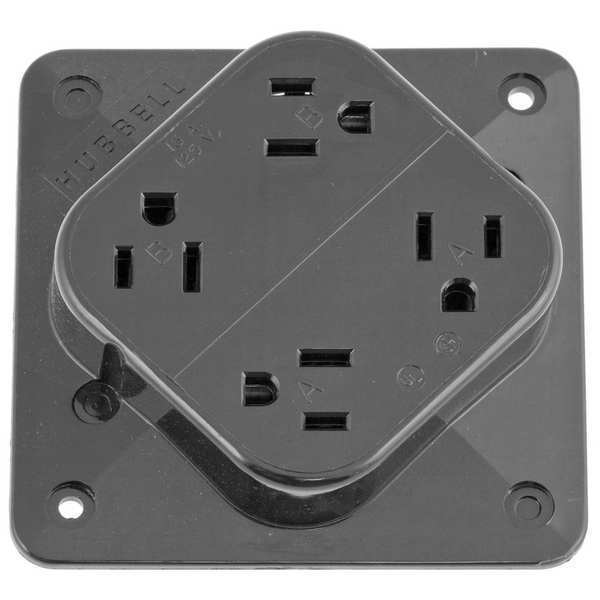 Receptacle, 15 A Amps, 125V AC, Surface Mount, Quad Outlet, 5-15R, Gray