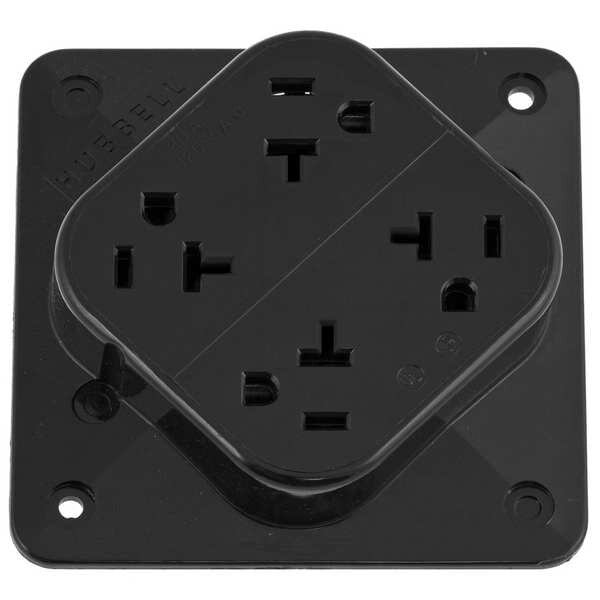 Receptacle, 20 A Amps, 125V AC, Surface Mount, Quad Outlet, 5-20R, Black