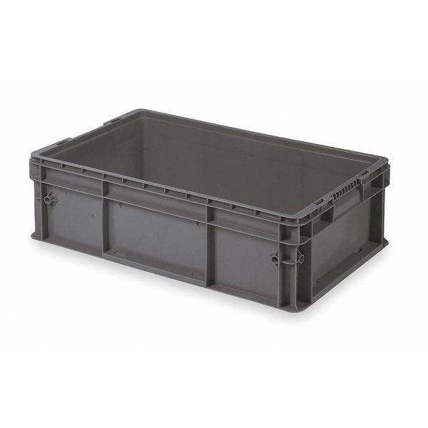 Straight Wall Container, Gray, Polyethylene, 24 in L, 15 in W, 7 1/2 in H