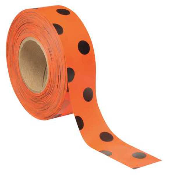 Flagging Tape, Orng/Blk, 300 ft x 1-3/8 In