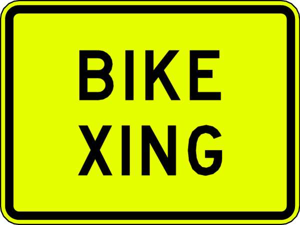 Bike Xing Traffic Sign, 18 in H, 24 in W, Aluminum, Horizontal Rectangle, English, W11-1P-24SYGA