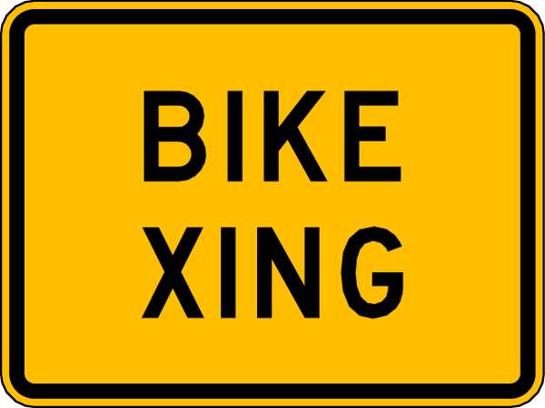 Bike Xing Traffic Sign, 18 in H, 24 in W, Aluminum, Horizontal Rectangle, English, W11-1P-24HA