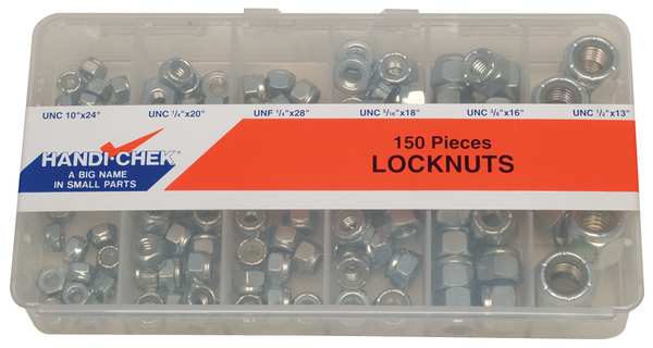Zinc Plated Finish Steel Standard Hex Nylon Insert Hex Lock Nut Assortment, 150 pcs.