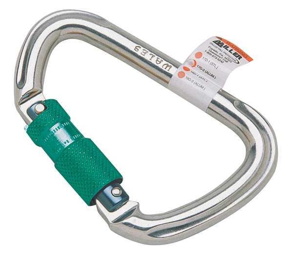 Carabiner, Twist-Lock, 8 5/8 in L, Aluminum, Silver