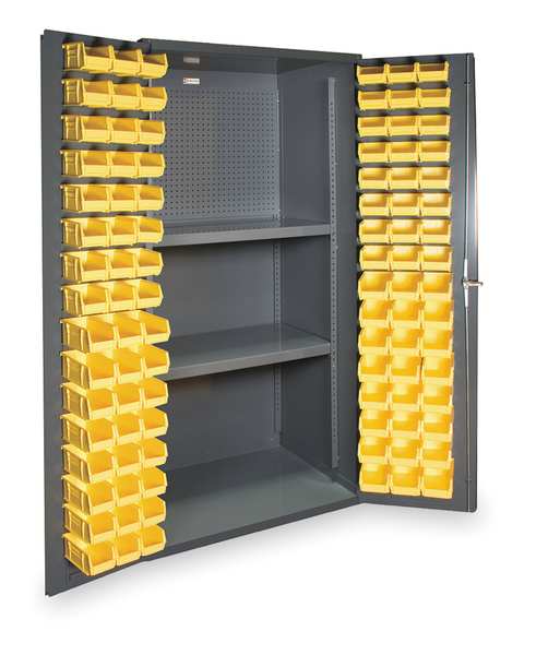 Heavy Duty Pegboard Bin Cabinet, Shelving, 72 in H, 36 in W, 24 in D, 96 Bins, 2 Shelves