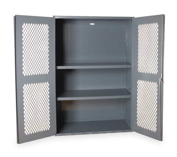 14 ga. ga. Steel Pegboard Storage Cabinet, 48 in W, 72 in H, Stationary