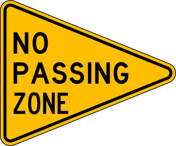 No Passing Zone Traffic Sign, 38 in Height, 48 in Width, Aluminum, Triangle, English