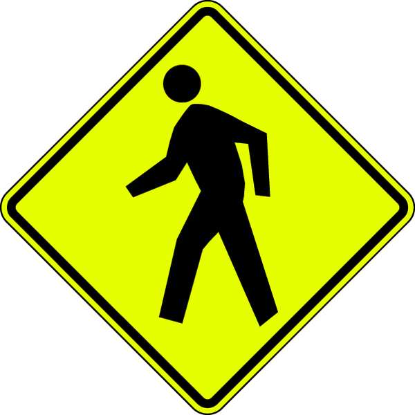 Pedestrian Crossing Pictogram Traffic Sign, 24 in H, 24 in W, Aluminum, Diamond, W11-2-30SYGA