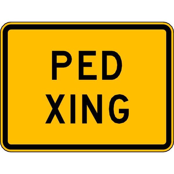 Ped Xing Traffic Sign, 18 in H, 24 in W, Aluminum, Horizontal Rectangle, English, W11A-2P-24HA