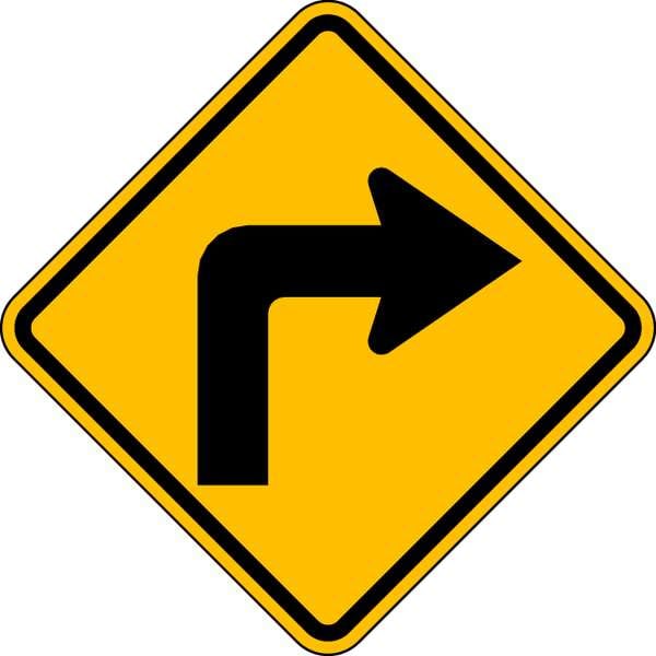 Right Turn Traffic Sign, 24 in H, 24 in W, Aluminum, Diamond, No Text, W1-1R-24HA