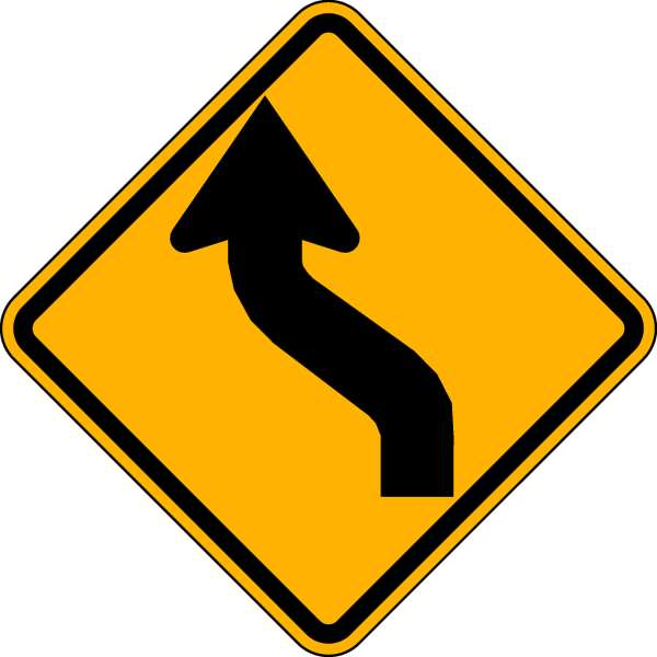 Reverse Curve left Traffic Sign, 12 in Height, 12 in Width, Aluminum, Diamond, No Text