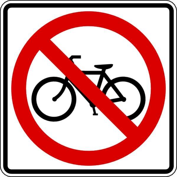 No Bicycles Traffic Sign, 24 in Height, 24 in Width, Aluminum, Square, No Text