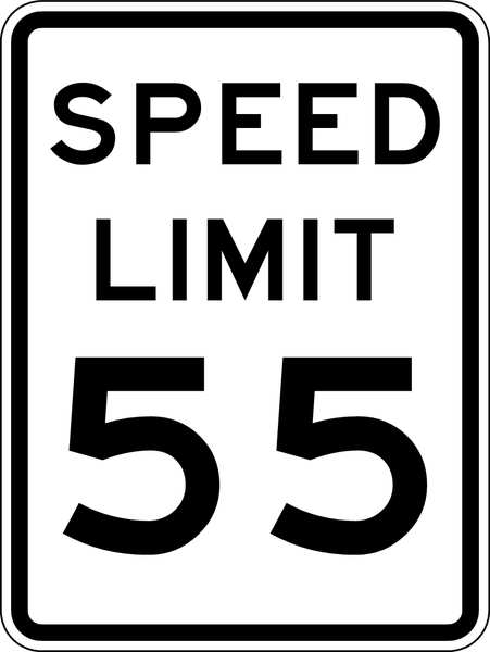 Speed Limit 55 Traffic Sign, 24 in Height, 18 in Width, Aluminum, Vertical Rectangle, English