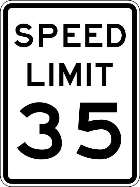 Speed Limit 35 Traffic Sign, 24 in H, 18 in W, Aluminum, Vertical Rectangle, R2-1-35-18HA