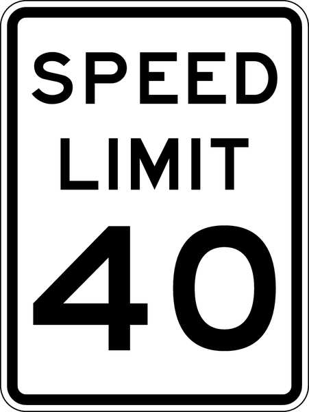 Speed Limit 40 Traffic Sign, 24 in H, 18 in W, Aluminum, Vertical Rectangle, R2-1-40-18HA