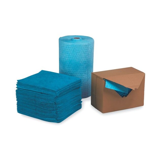 Sorbents, 30 gal/pk, .3 gal/pad, Oil Absorbed, Blue, Polypropylene, 100 PK