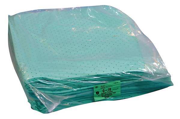 Sorbents, 62 gal/pk, 1.24 gal/pad, Universal Absorbed, Green, Polypropylene, 50 PK