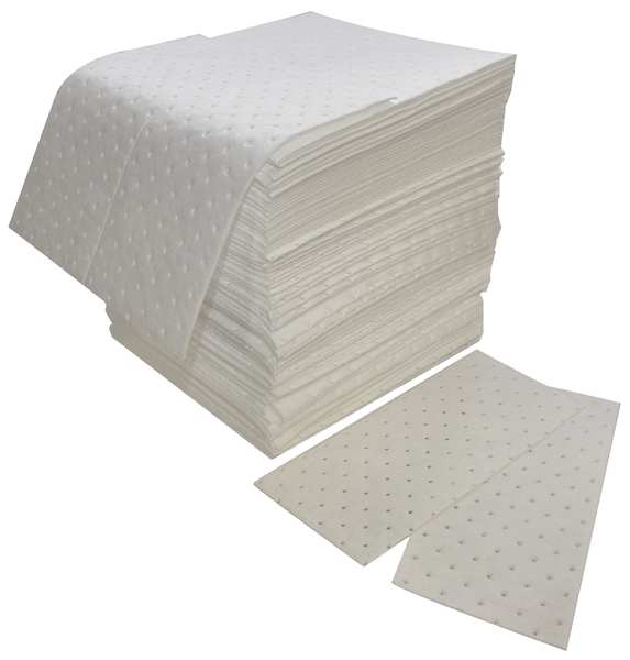 Sorbents, 32 gal. Oil Absorbed, White, Polypropylene, 100 PK