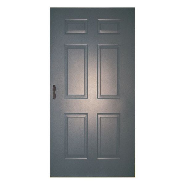 Six Panel Security Door, 84 in H, 36 in W, 1 3/4 in Thick, 18-gauge steel, Type: Embossed Steel