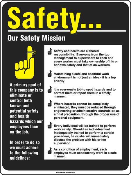 Safety Poster, 24 x 18In, FLEX PLSTC, ENG