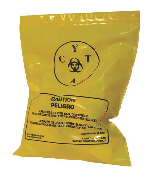 Chemo Waste Bags, 0.5 gal., Yellow, PK100
