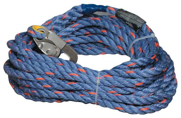 Vertical Lifeline, 100 ft., 310 lb. Weight Capacity, Blue, Gray