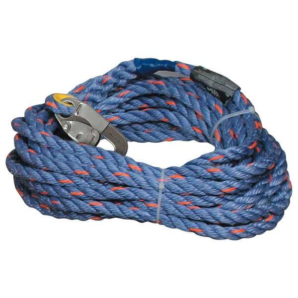 Vertical Lifeline, 25 ft., 310 lb. Weight Capacity, Blue, Gray