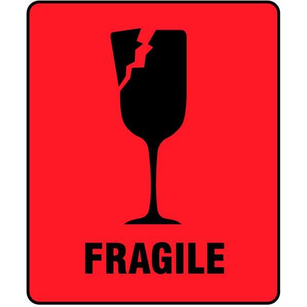 Paper Fragile Shipping Labels, Red, Pk100
