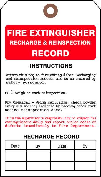 Fire Extinguisher Tag, 7 x 4 In, PK25