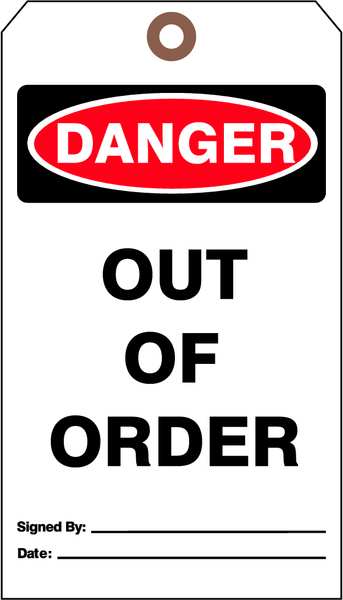 Danger Tag, 7 x 4 In, Bk and R/Wht, PK25