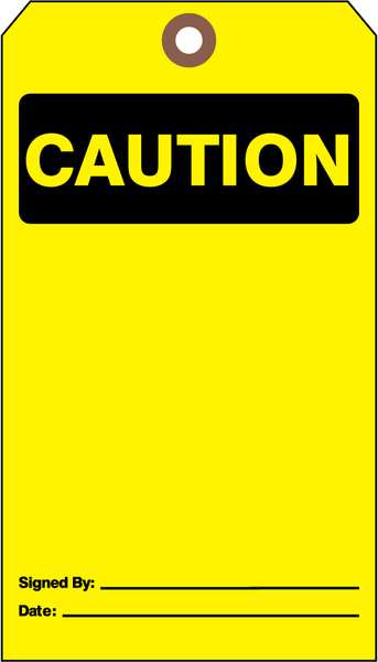 Caut Tag, 7 x 4 In, Bk/Yel, Cardstock, PK25