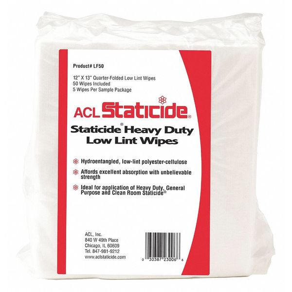 Dry Wipe, White, Pack, Hydro-entangled (HEF), 50 Wipes, 12 in x 13 in