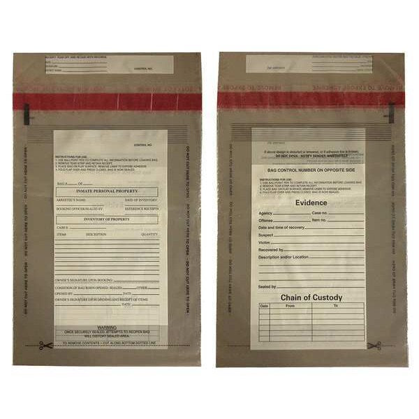 Evidence Bag, Dual Sided, 8 x 5 In, PK100