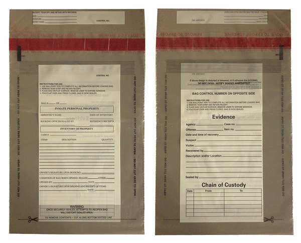 Evidence Bag, Dual Sided, 12 x 9 In, PK100