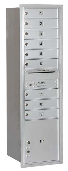 4C Standard Horizontal MailBox, Aluminum, Powder Coated, 9 Doors, Recessed