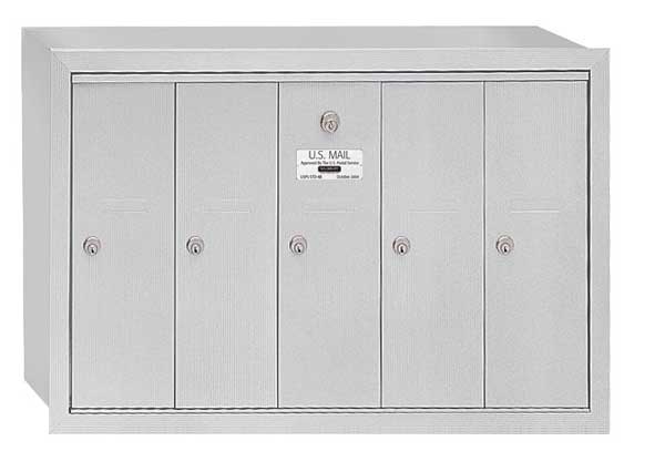 Vertical Mailbox, Aluminum, Powder Coated, 5 Doors, Recessed, -