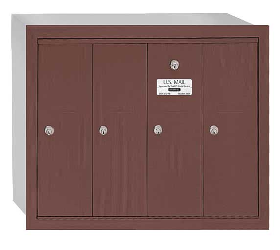 Vertical Mailbox, Bronze, Powder Coated, 4 Doors, Recessed, -