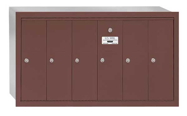 Vertical Mailbox, Bronze, Powder Coated, 6 Doors, Recessed, -