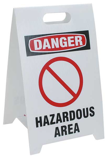 Floor Safety Sign, 20 in H, 12 in W, Corrugated Plastic, Triangle, English, TP-DHAZA