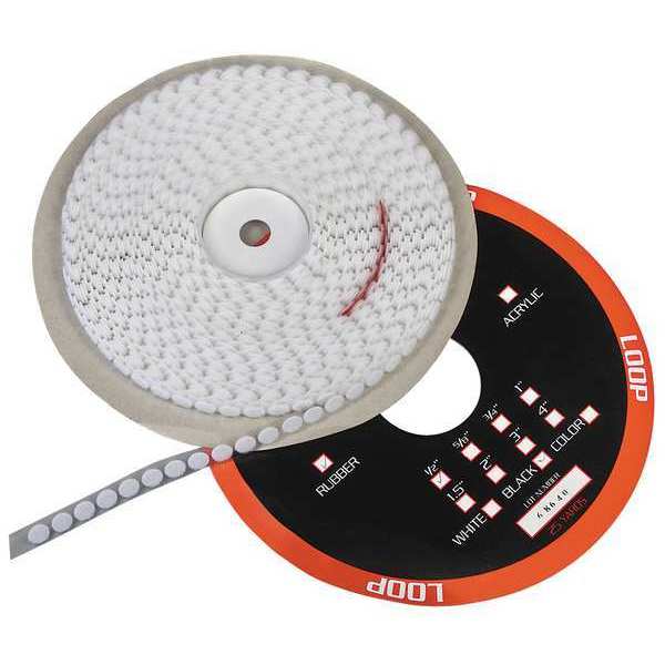 Reclosable Fastener, Disc, Rubber Adhesive, 1/2 in, White, 1565 PK