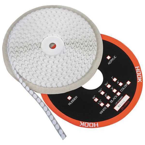 Reclosable Fastener, Disc, Rubber Adhesive, 3/8 in, White, 1890 PK